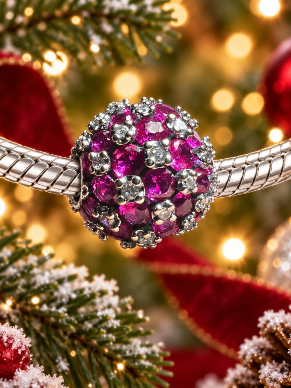 Sparkling Pavé Round Pink Charm